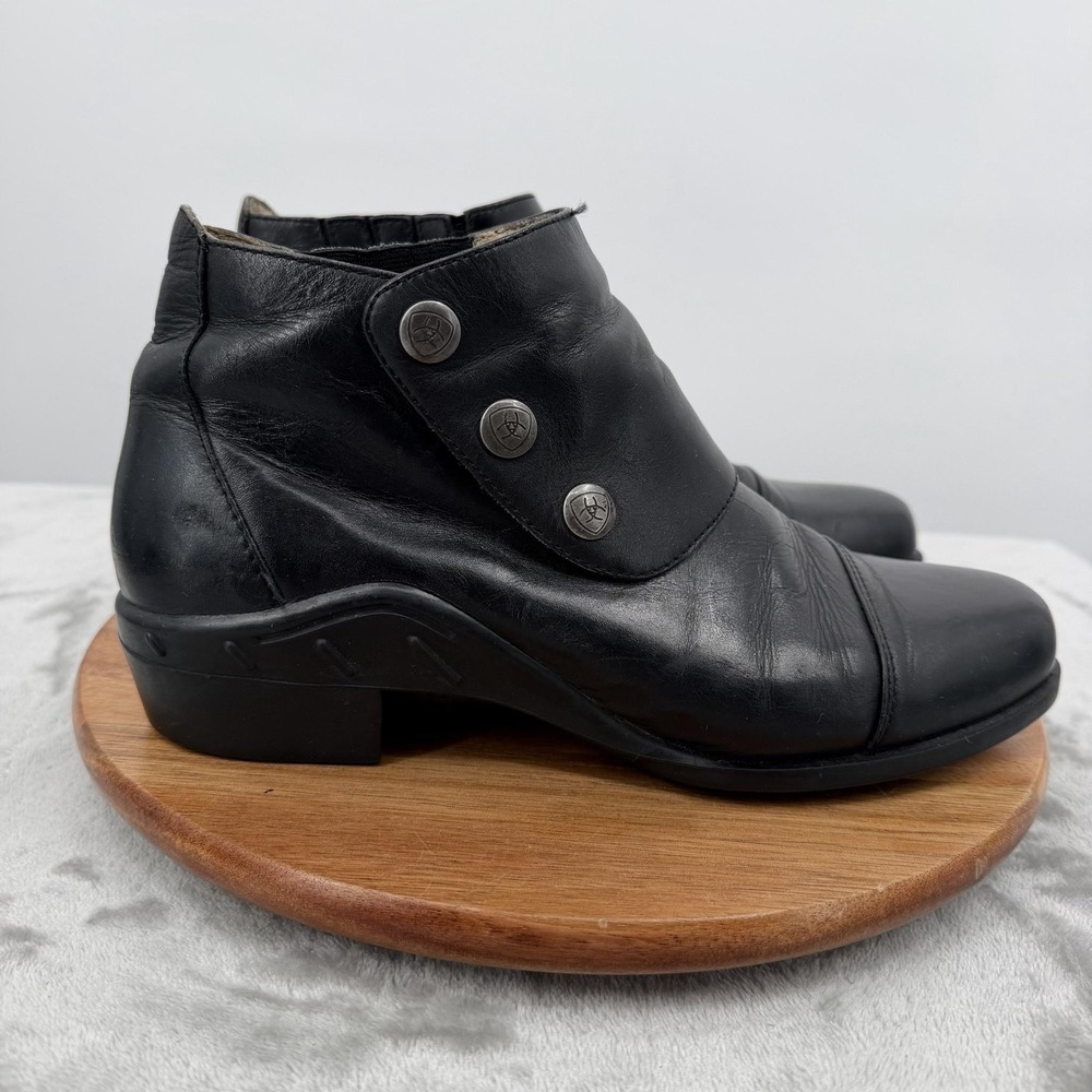 Ariat Boots Womens Size 7.5 Black Leather Ankle Booties Block Heel Spat Paddock